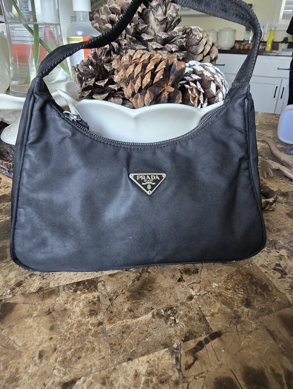 Prada Black Shoulder Bag with Silver Logo